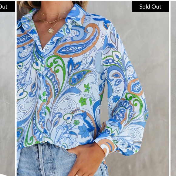 VICI EMILIA PRINTED CHIFFON BUTTON UP BLOUSE size Small - Picture 3 of 12